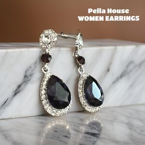 Crystal Rhinestone Wedding Bridal Teardrop Drop Dangle Earrings DARK PURPLE
